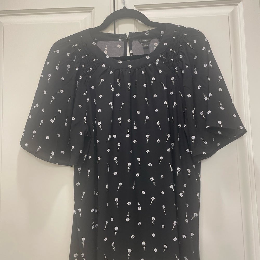 Ann Taylor Black Dress with White Floral Design